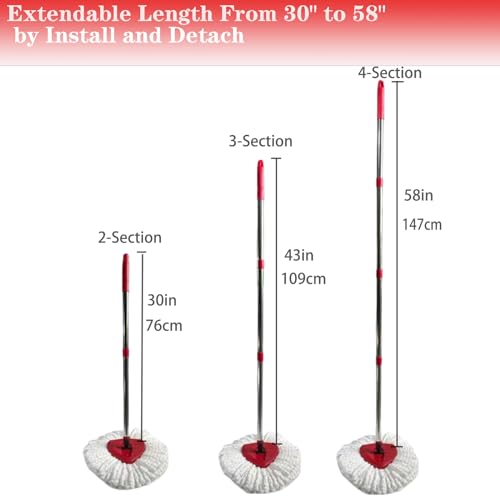 Spin Mop Replacement Handle, 4-Section 30-to-58 inch Mop Replacement Stick Compatible with Ocedar Mop Handle for Easy Wring Mop Refills, Germany Screw Joint (Red 2 Pack) - color: Red, size: Mop Handle( 2 Pack)
