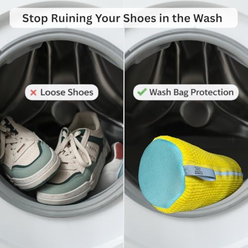 Shoe Washing Bag for Washer & Dryer – 2 Pack Sneaker Laundry Bags with Plush Microfiber Interior & Breathable Mesh Panels for Shoes & Delicates – Yellow - color: Yellow