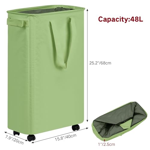 efluky Slim Laundry Hamper with Wheels, Rolling Laundry Basket for Clothes, Small Laundry Basket for Bedroom, Dorm and Laundry Room, 60L (12.7 Gallons) Green - color: Green, size: 60L