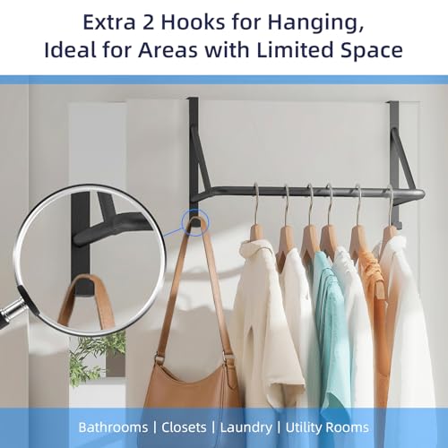 CHJgroup Over The Door Clothes Hanger Rod, Metal Over The Door Hanger for Coat, Clothes Drying Rack for Door for Laundry, Bedroom, Washroom, Fits Door Up to 1.97", Black - color: Black, size: 2 Hooks
