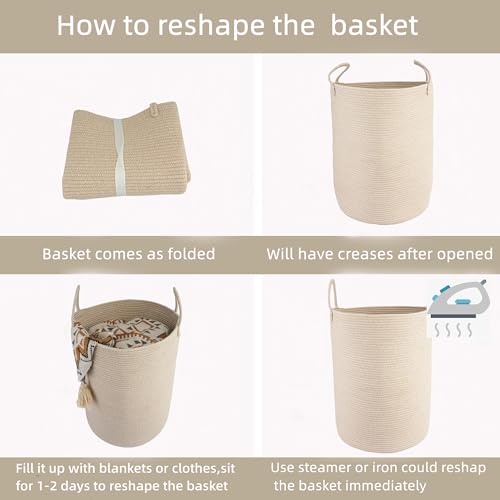 Woven Cotton Rope Laundry Basket Hamper, 16" x 22" Large Oatmeal - color: oatmeal, size: Large