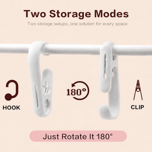 ZICO 10-Pack White 2-in-1 Clip Hooks, Multi-Functional Hook Clips with Secure Grip, No-Adhesive Reusable Hanger Clips for Towels, Socks, Shower Curtains, Kitchen Tools, Bathroom, Closet & Laundry