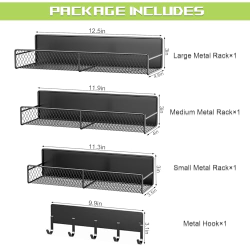 4 Pack Magnetic Shelves for Washing Machine, Heavy-Duty Magnetic Laundry Organizer with Hooks, Washing Machine Shelf for Refrigerator, Metal Storage Baskets, Closet & Laundry Room Organization(Black) - color: Black, size: 4 Pack (11.3"-12.4")