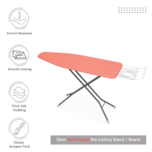 Encasa XO Ironing Board Cover and Pad 54"x15" Large, Scorch Resistant - color: Coral, size: Large (54"x15")