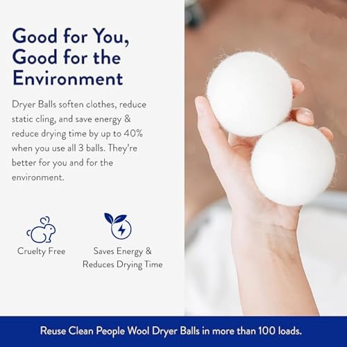 The Clean People 100% New Zealand Wool Dryer Balls - 6 Pack - for Laundry, Fabric Softening, Anti Static, No Lint, Odorless and Reusable - size: 6 Count