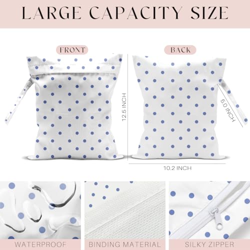 Wet Bag, Wet Dry Bag, Waterproof Swim Bags, Machine Washable Reusable Bags for Beach, Pool, Diapers, and Dirty Yoga Gym Clothes(Minimalist Blue Polka Dot Pattern - color: White with Light Blue Polka Dot