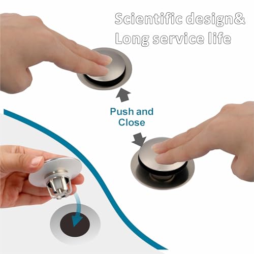 WELSAN Brushed Nickel Sink Stopper Bathroom Drain 1 1/8"-1 1/2", 2 Pack - color: Brushed Nickel-2