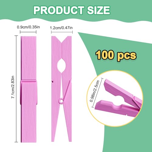 100 Pcs Wooden Clothespins Bulk - 2.9 Inch Cheer Clothes Pins - color: Light Purple
