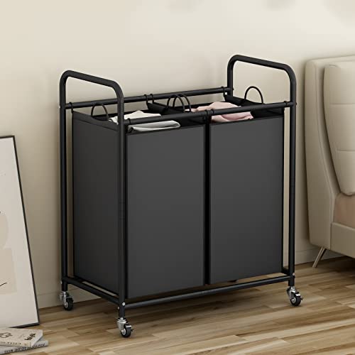 SUOERNUO Laundry Hamper with Lockable Wheels and 2 Removable Bags - color: Black