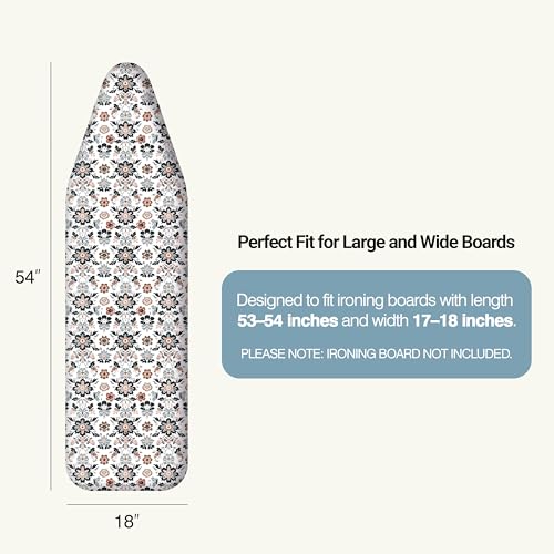 UniSimp Ironing Board Cover and Pad 18"x54" Extra Thick Natural Cotton,Scorch and Stain Resistant Iron Board Cover,Extra Large Iron Board Cover with Fasteners Heavy Duty Heatproof Elastic Edge Floral - color: Floral, size: 18" x 54"