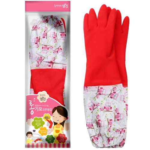 Myungjin Fleece-lined, Long Cuff, Reusable Waterproof Household Dishwashing Non-Slip Cleaning Rubber Gloves (1)