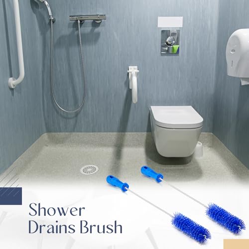 Baderke 2 Pcs Drain Brush Pipe Cleaning Tube Brush, Blue, 19.7 x 1.5 Inch - color: Blue, size: 19.7 x 1.5 Inch