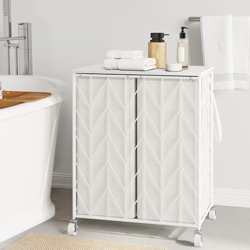 WOWLIVE Double Laundry Hamper with Lid, Rolling Laundry Basket with Wheels - color: White, size: 115l(22 X 13 X 26.4 Inches)