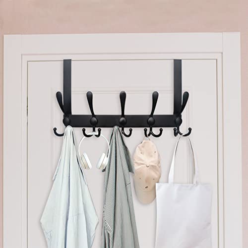 WEBI Over The Door Hook,Door Hanger Hook Rack with 5 Tri Hooks for Hanging Coats,Over Door Towel Rack Door Coat Towel Hanger Door Coat Rack for Bathroom,Behind Back of Door,Black - color: Black, size: 1 Pack