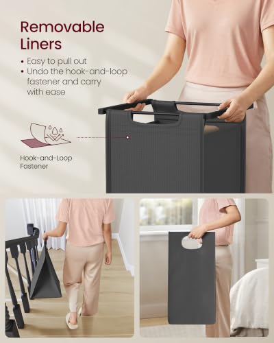 VASAGLE Laundry Hamper with Shelf, 3 Pull-Out Bags, 3 x 10.6 Gallons (40 L) - color: Slate Gray + Charcoal Gray, size: 3 Bags - 120 L