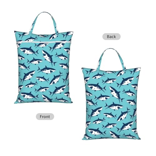 Ocean Shark Travel Laundry Bags Cloth Diaper Wet Bags Handle Washable Dirty Clothes Bags Wet Dry Bag Suitcase Gym Swimming Pool College Dorm Wet Bag - color: 1 PC22, size: One Size