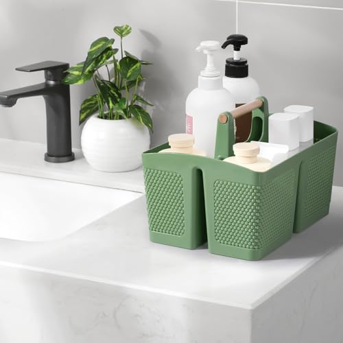 rejomiik Plastic Shower Caddy, Portable Shower Basket with Handle, Green - color: Green
