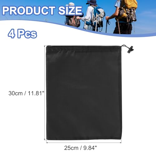 Drawstring Bag with Toggle, Stuff Sack String Waterproof Travel Storage Bags Cinch Stuff Pouch -Fitting for (Gym/Traveling/Hiking/Yoga/Office/Shoes) 12 x 10 & 4 Pack & Black - color: Black, size: 12 x 10"