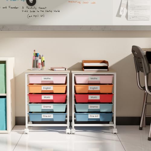 Giantex 5 Drawers Rolling Cart with Wheels, Wood Top, Sturdy Frame - color: Macaron, size: 5 Drawer-15"x11"x21"