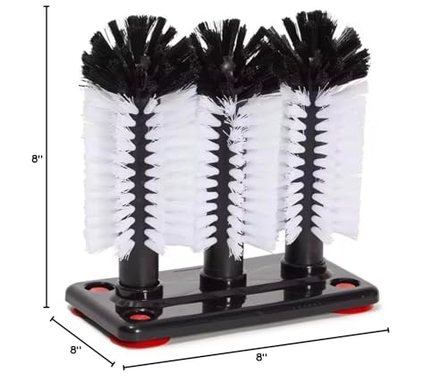 Nu-Foam Triple Glass Washing Brush, Bar Glassware Cleaner with Base, 3 Brushes, Black and White