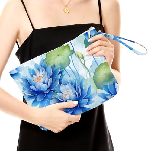 Fokongna Floral Print Wet Bag, Small Portable Waterproof Multi-Functional Organizer for Women, Blue Water Lily, Ideal for Daily, Beach & Travel - color: Blue Water Lily