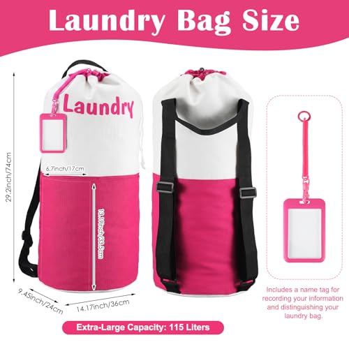 Canvas Laundry Backpack Bag with Name Tag Pocket - color: Rose Pink