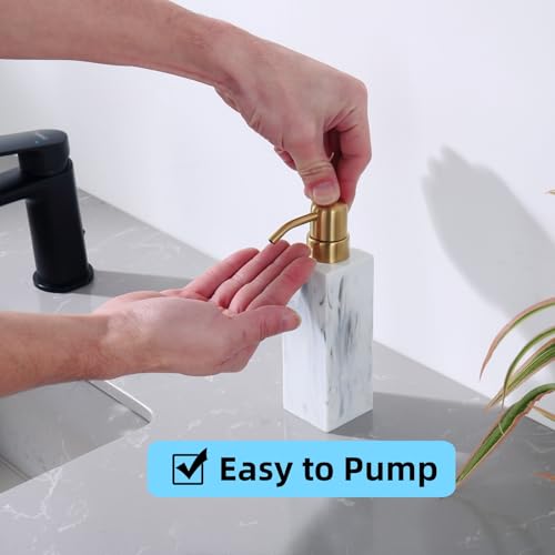 Soap Dispenser, Cylinder-Shaped Marble Lotion Liquid Soap Pump Bottles, Refillable Shampoo Container, Decorative Hand Soap Resin Jar for Kitchen Bathroom Brushed Gold - color: Ink White+brushed Gold