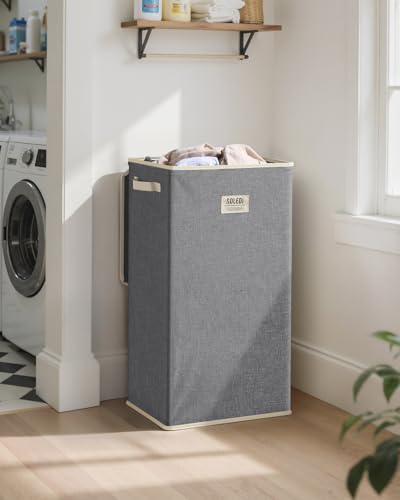 SOLEDI 100L Laundry Hamper with Lid, Large Collapsible Laundry Basket - color: Light Grey, size: 100L
