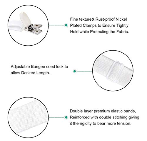 8Pcs Adjustable Bed Sheet Straps Clips, Elastic Mattress Sheet Fasteners Holder and Suspenders, Grippers to Hold Sheet, Mattress, Sofa, Couch, Table Cloth, Recliner Ironing Board Cover and More - color: 8pcs White