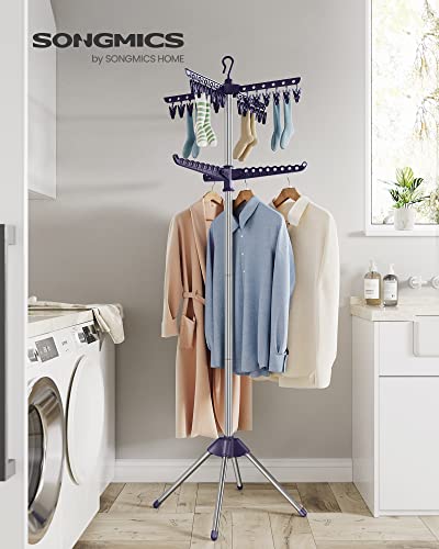 SONGMICS Clothes Drying Rack, 72.8-Inch Drying Rack, 3 Rotatable Arms - color: Blue + Silver, style: 2-Tier-Clip