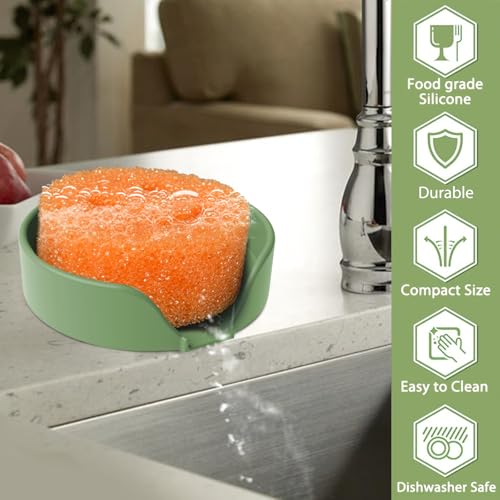 Sponge Holder for Scrub Daddy with Suction Cups and Drain Spout Kitchen Sink Caddy Organizer, Soap Dishes Holder Accessories Rack, Dishwasher Safe - 4.7"x4.7", Green - color: Green