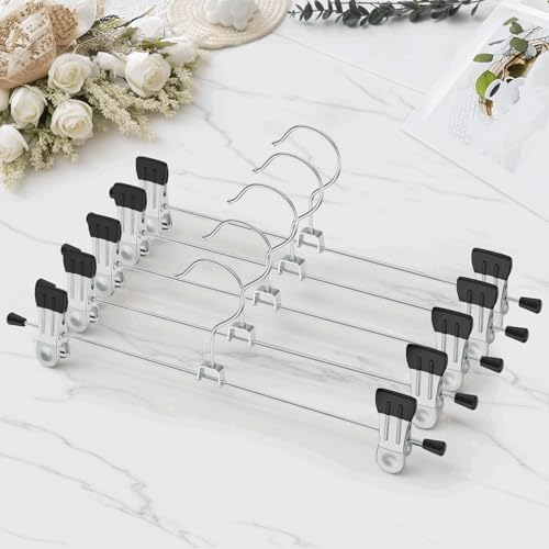Pants Hangers with Clips: 10Pack Skirt Hangers for Women Metal Adjustable Trouser Hangers for Jeans Shorts Dress - Black (Pack of 2) - size: 10pack (Pack of 2)