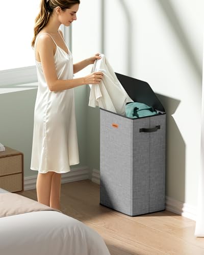 100L Laundry Hamper with Lid, Durable Laundry Basket Made of Cationic Fabric, Collapsible Large Clothes Hamper with Removable Bag for Home Dorm - color: Grey, size: 100L-1 Section