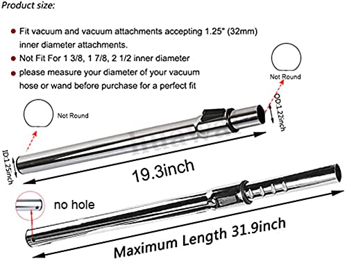 1.25" Metal Vacuum Extension Wand Central Vac Tube Extends to 31.9" - size: 1 Pcs