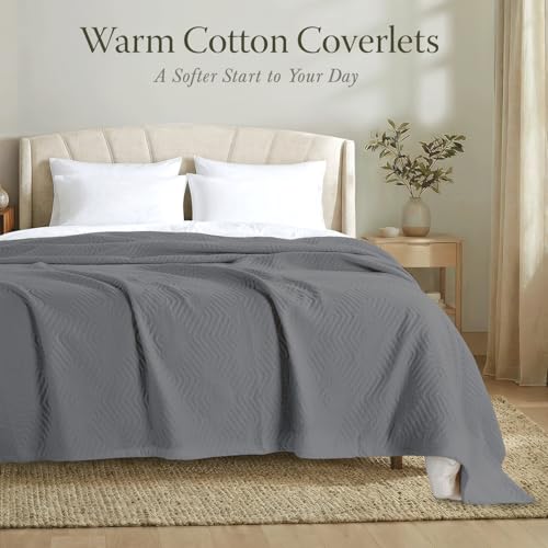 Threadmill Luxury Cotton Blankets for Queen Size Bed | All-Season 100% Cotton Queen Size Blanket | Aster Jacquard Cozy Lightweight, Soft Breathable Coverlet fits Full Size Bed, 90x92 | Dark Grey - color: Aster Dark Grey, size: Queen / Full