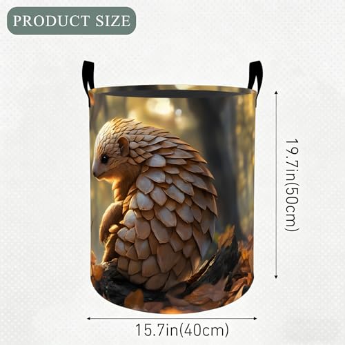 Pangolin Laundry Basket Hamper, Organizer Bins Gifts for Women Kids, Woodland Wildlife Foldable Waterproof Clothes Hamper Handles Storage Bucket for Bedroom Bathroom Room Decor 19.7"x15.7" - color: Pangolin