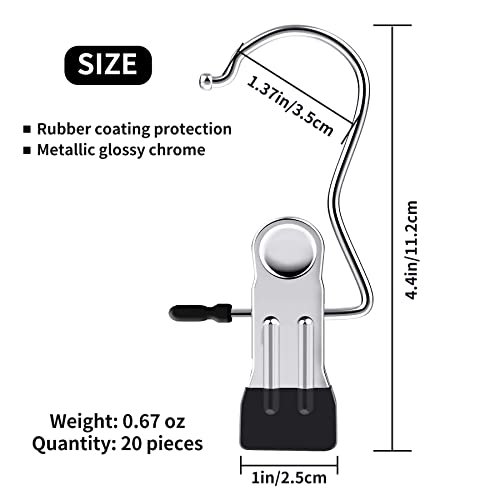 20 Piece Laundry Hook Boot Clips Hanger Clips Hold Hanging Clothes Pins Hooks Portable Stainless Steel Home Travel Hangers Clips Closet Hangers-Black