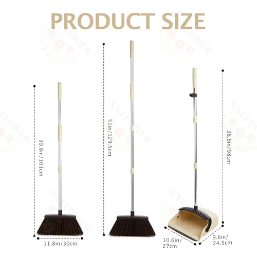 Broom and Dustpan Set with Long Handle, Heavy Dust Broom and Dustpan Combo for Home,Kitchen, Office, Pet Hair(Beige) - color: Beige