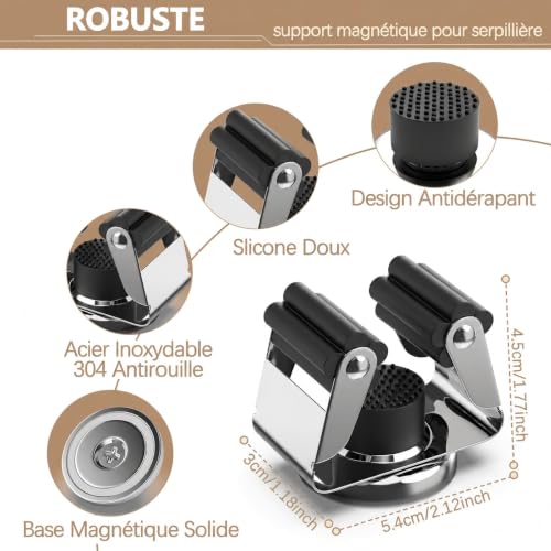 3-H 4 Pack Magnetic Broom Holder with 4 Pack Mini Magnetic Hooks,Silver - color: Silver, size: 4pc+4pc(42mm-Magnet)
