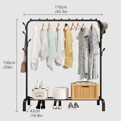 Space-Saving Laundry Drying Rack, Apartment & Dorm Clothes Organizer Stand, Reinforced Iron-PP Frame & Bottom Shelves Black - color: Black
