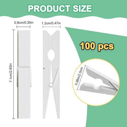 100 Pcs Wooden Clothespins Bulk - 2.9 Inch Cheer White Clothes Pins - color: White