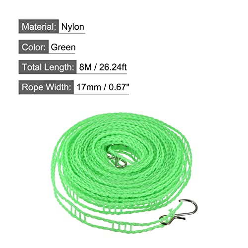 uxcell Portable Clothesline, 26.24ft Nylon Windproof Non-Slip Washing Line Rope for Courtyard Outdoor Travel Camping Laundry Drying, Green - color: Green, size: 26.24ft