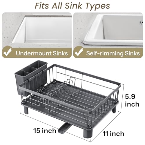 SNTD Dish Drying Rack for Small Kitchen Counter, 11" W x 15" L, Grey - color: Gray, size: 11" W x 15" L
