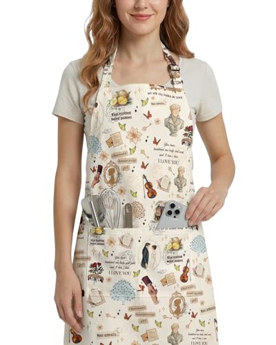Women Apron, Cute Kitchen Aprons for Women, Girls - color: White Classic Romance