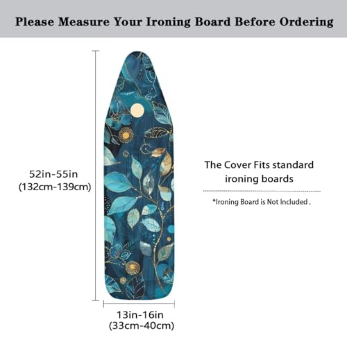 Blue Leaves Ironing Board Cover and Pad, Resist Scorching and Staining, 15x54 Inch Thick Padding Ironing Board Covers, Elastic Edges - color: Blue Leaves
