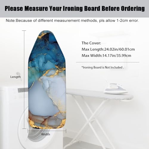 Marble Printed Ironing Board Cover with Elastic Edge, Apartment RVs Anti Slip Iron Board Cover Scorch Resistant, Mini Table Top Ironing Cover Easy Replacement - color: Blue - Marble