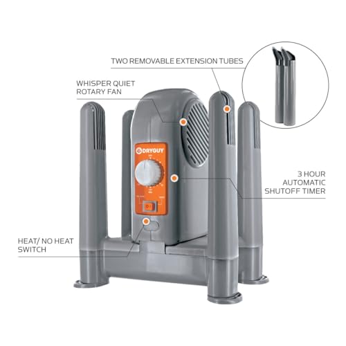 DryGuy Shoe,Boot,Garment & Gear Electric Dryer,Quick Drying for Ski,Work,Sports Equipment – Energy Efficient,Odor Eliminating Design,Home or Garage Use,4 Port,Heat + Fan (Dry time: 1-3hrs) (Pack of 4) - size: 4 Ports (Pack of 4), style: Heat +Fan (Dry tim