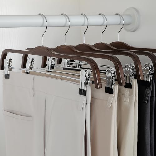 TOPIA HANGER Wooden Pants Hangers, Slim Natural Wood Skirt Hangers with Anti-Rust Hook and Adjustable Metal Clips, Perfect for Skirts, Pants, Slacks-20 Pack-CT17A20 - color: Antique, size: 20 Pack