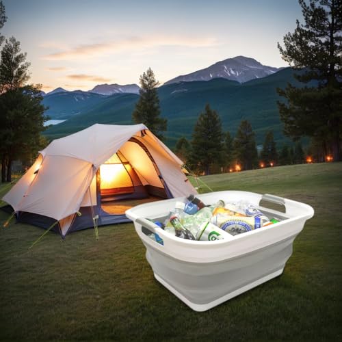 SAMMART Set of 2-41L(10.8 gallon) Collapsible Plastic Laundry Basket-Pop Up Storage Container-Portable Washing Tub-Space Saving Hamper/Basket, Water capacity:32L(8.4 gallon) (2 rectangular, Grey) - color: Grey, size: 2 x 41L Rectangular