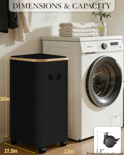 Laundry Basket with Wheels, 110L Large Rolling Laundry Hamper for Dorm - color: Black, size: 110L